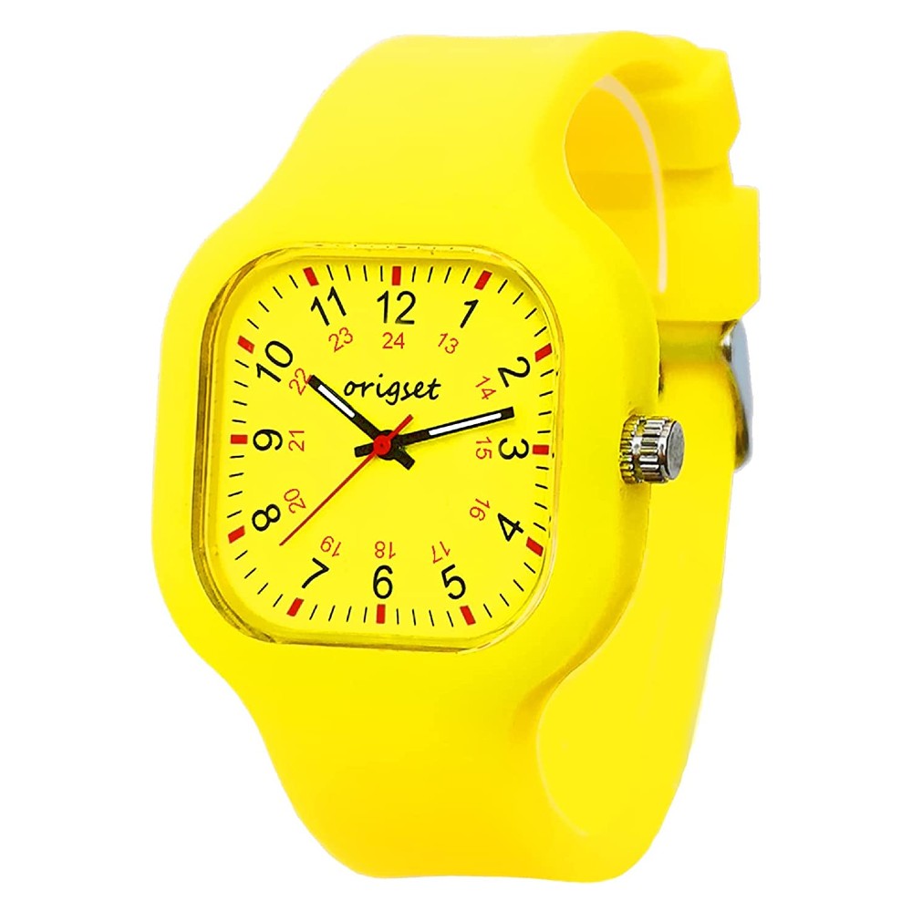 Origset Women Watch Square 24 Hour with 3-Hand Sweeping Easy to Read Time for Nurse Medical Students Teachers Doctors Colorful Water Proof Large Numbers Face and Strap Interchangeable - YW
