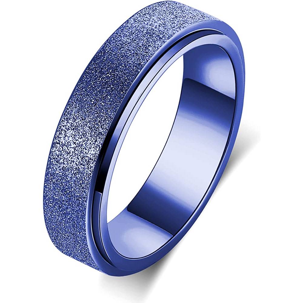 Titanium Stainless Steel Anxiety Ring for Women Men, Size 6-10, Width 6MM, 5-Color: Rose Gold-Rainbow-Silver-Black-Blue, Sand Blasted Finished | Multiple Colors and Sizes - BL